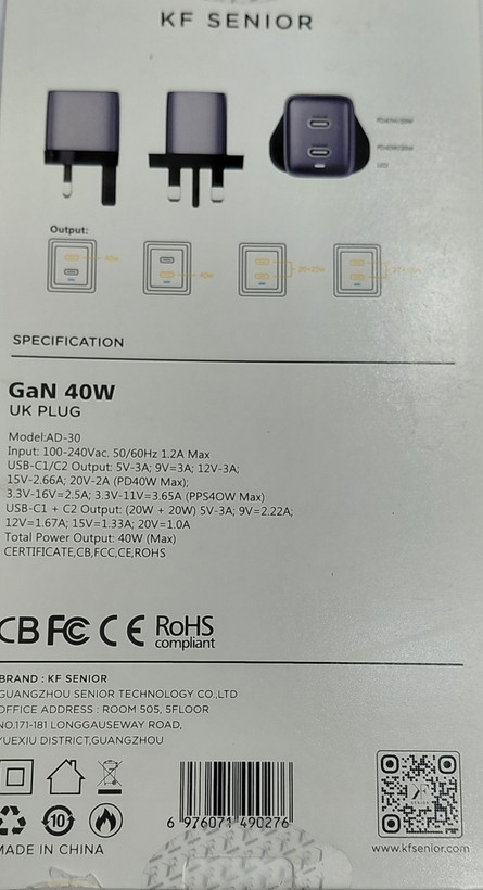 شارژرکی اف سنیور ۴۰ وات دو پورت تایپ سی Kfsenior 40w AD_30