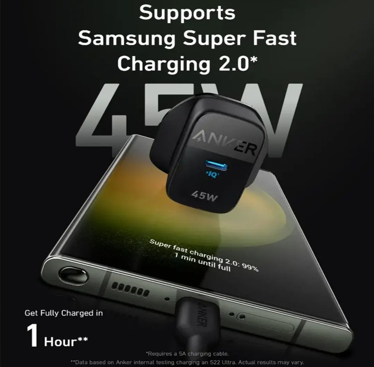 شارژر دیواری ۴۵وات انکر مدله Anker 313charger A2643